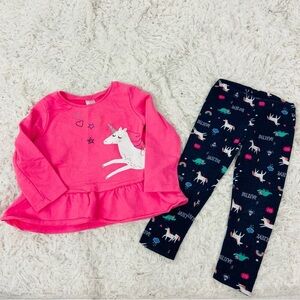 Carter's Pink and Navy Unicorn embroidered star believe matching Set size 2T